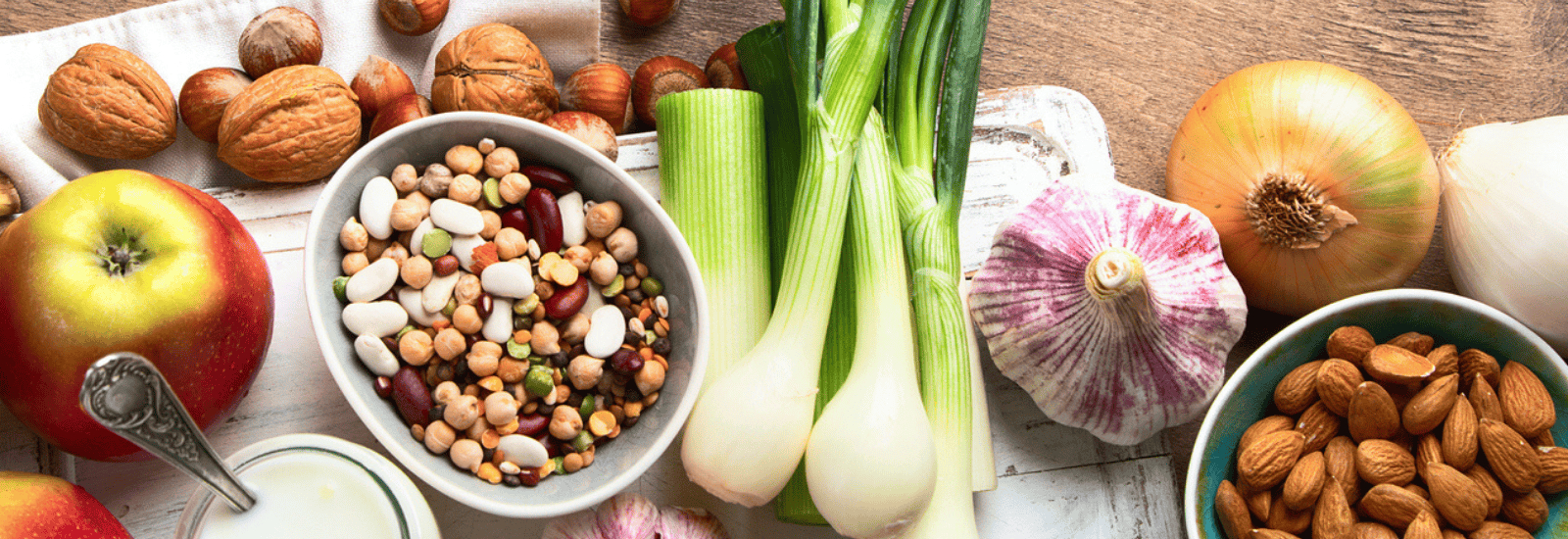 Image of photo of vegetables and fruit with prebiotic fibres
