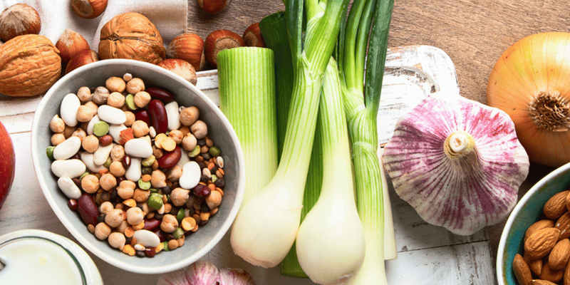 Image of photo of vegetables and fruit with prebiotic fibres