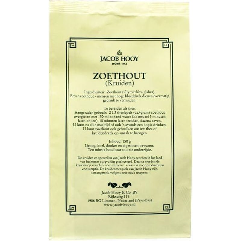 Jacob Hooy Zoethout gesneden geschild (geel zakje) afbeelding