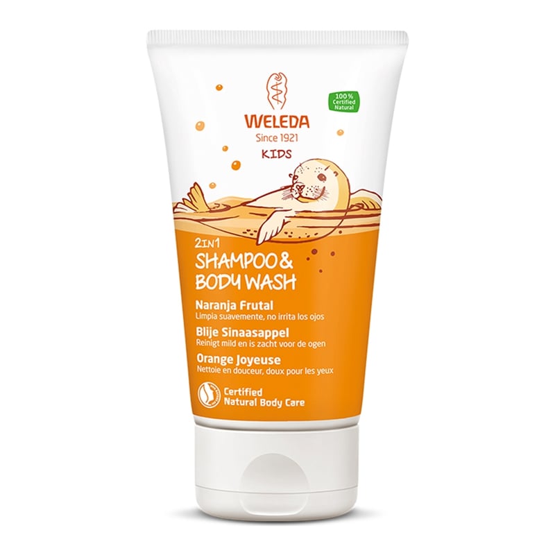 Weleda natuurcosmetica Kids 2 in 1 shampoo & body wash blije sinaasappel afbeelding