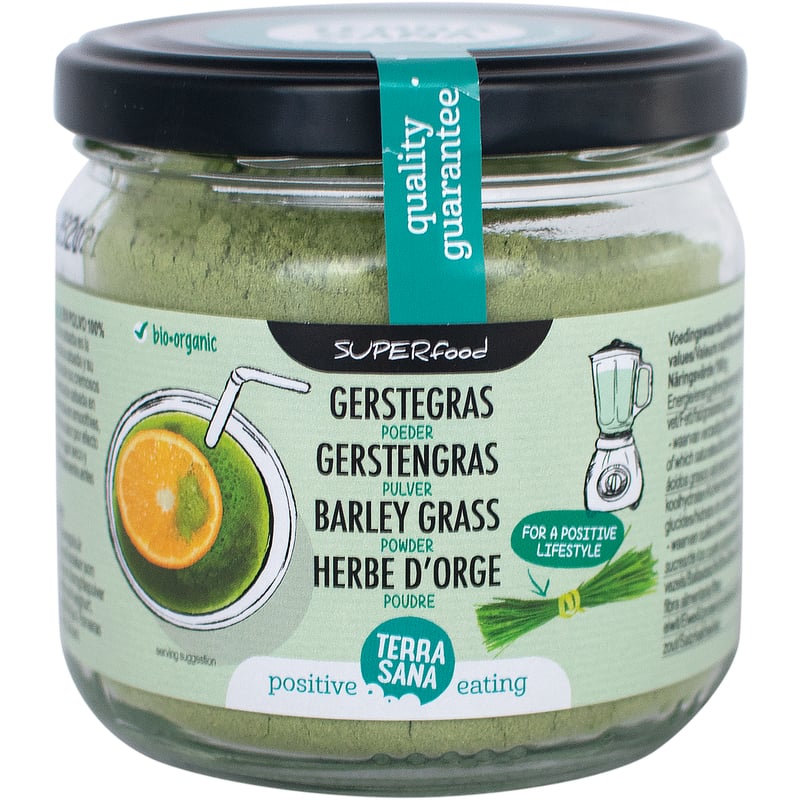 TerraSana Gerstegras poeder in glas afbeelding