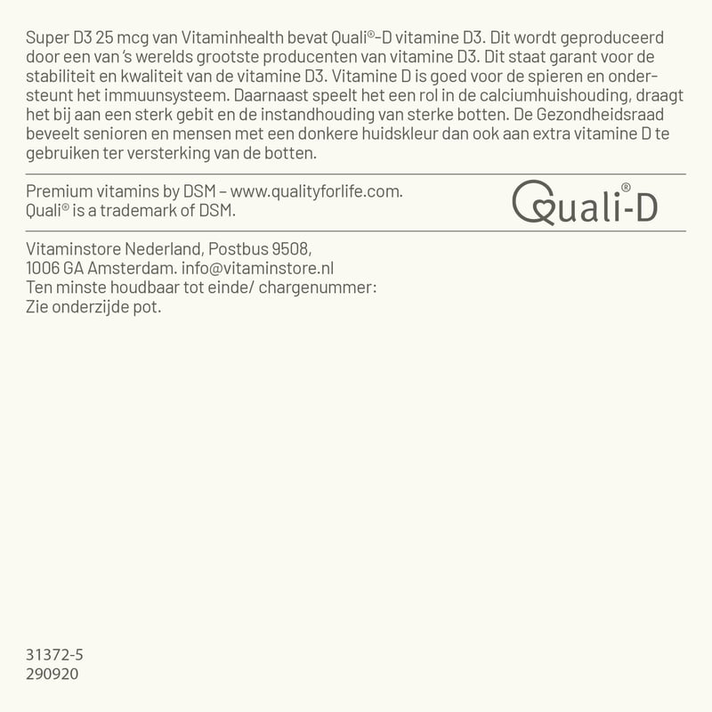 Vitaminstore Super D3 25 mcg vitamine D afbeelding