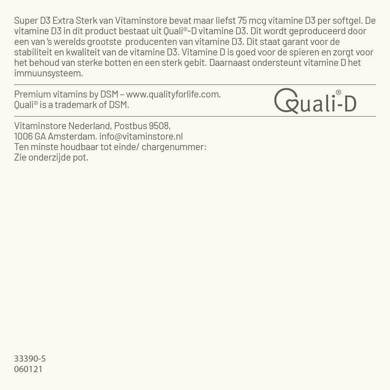 Vitaminstore Super D3 Extra Sterk 75 mcg vitamine D afbeelding