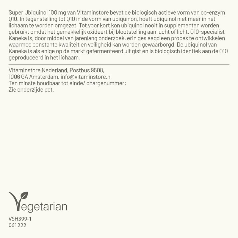 Vitaminstore Super Ubiquinol 100 mg (co-enzym Q10) afbeelding