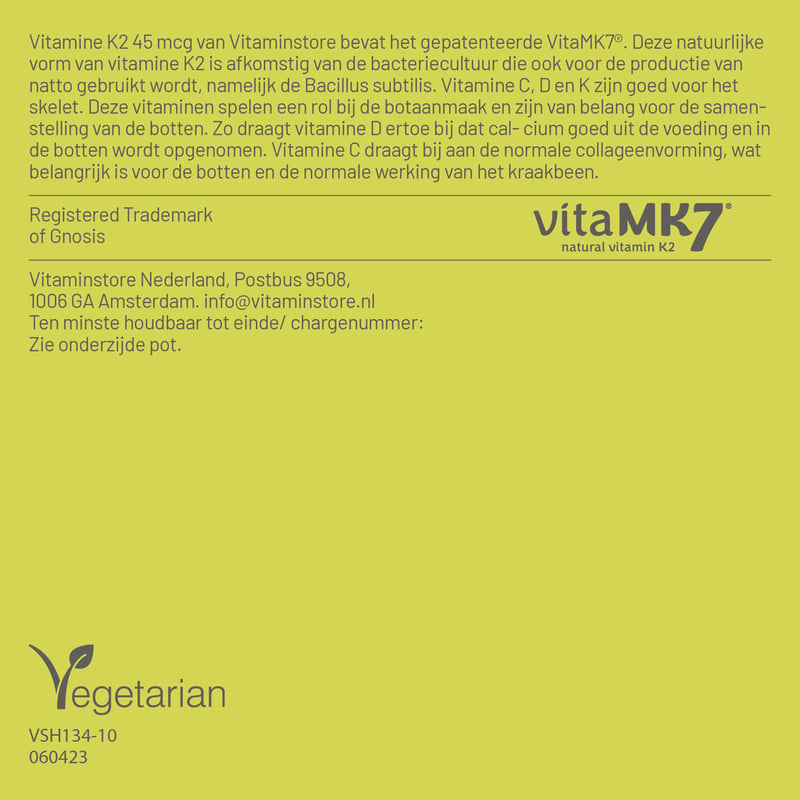Vitaminstore Vitamine K2 45 mcg (VitaMK7) afbeelding