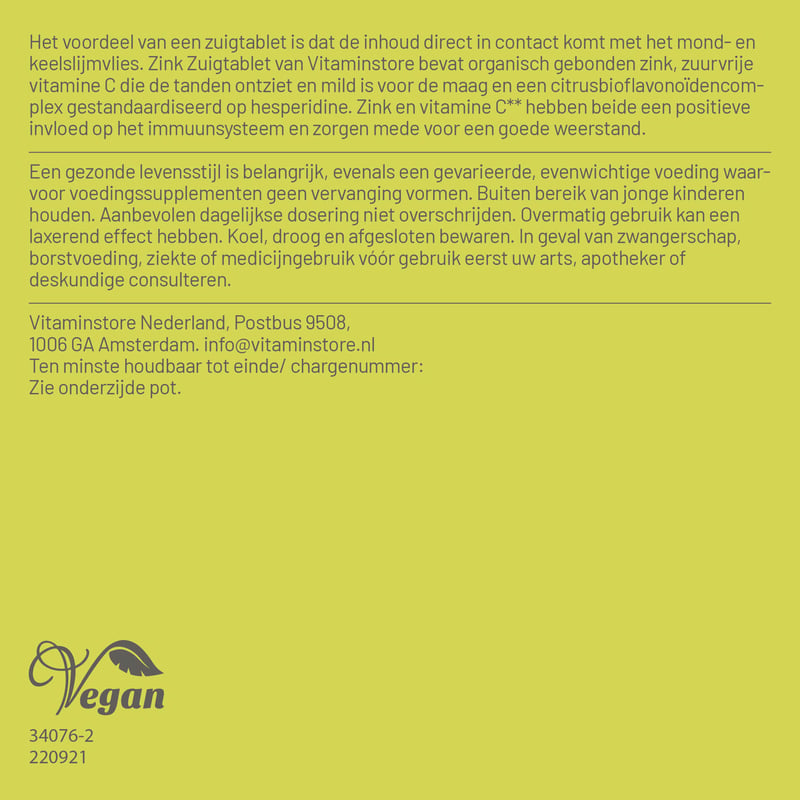 Vitaminstore Zink zuigtabletten Vitaminstore Zink zuigtabletten afbeelding