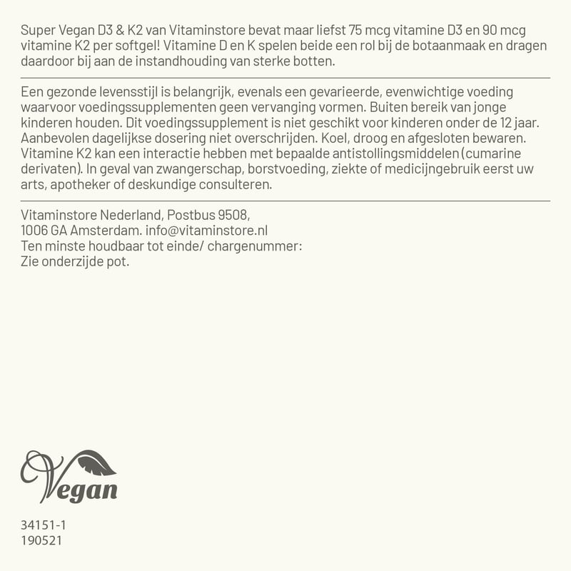 Vitaminstore Super vegan D3 & K2 afbeelding