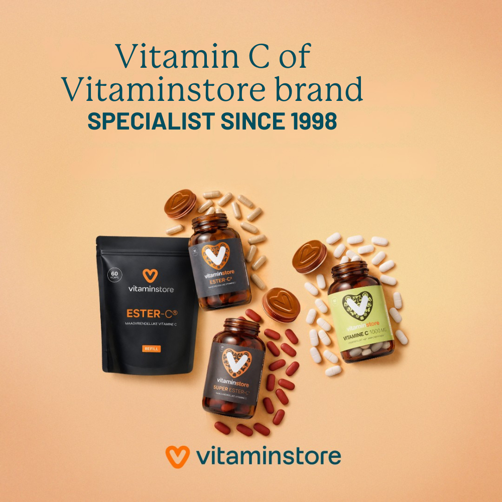 photo of a vitamin C supplement with capsules on the table